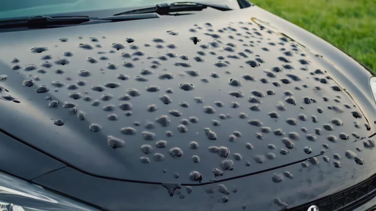 Hail damage on a car hood