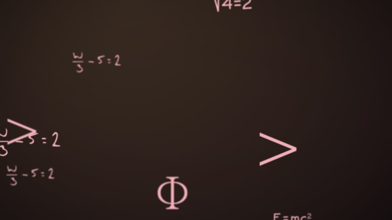 茶色の背景の上に動く数学式のアニメーション