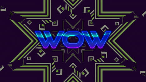 animation of wow text over moving green kaleidoscopic shapes on dark background