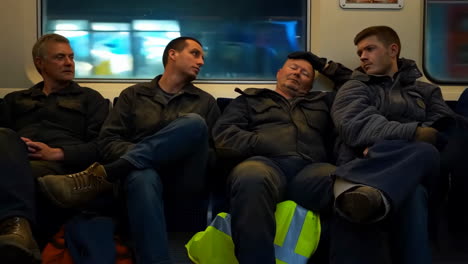 Group of workers on a train