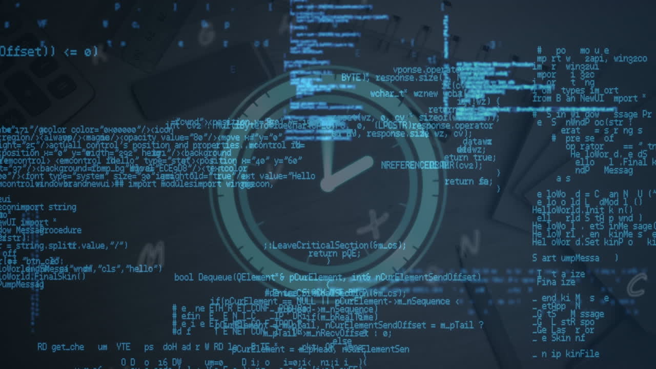 animación del procesamiento de datos sobre el reloj moviéndose rápido