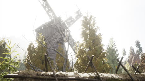 Alte-Traditionelle-Hölzerne-Windmühle-Im-Wald