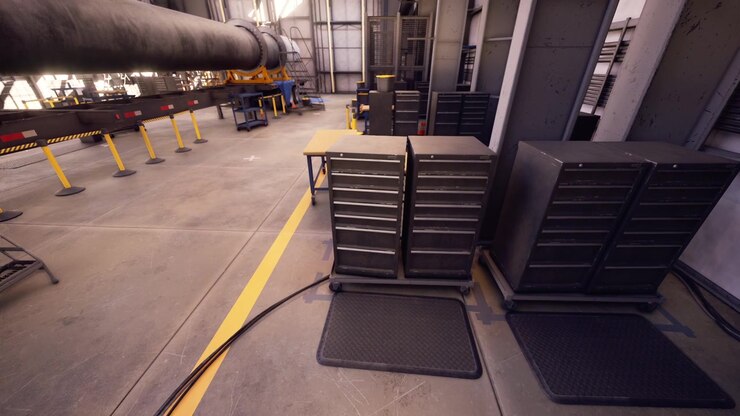 Industrial workspace with metal cabinets in a modern facility setting