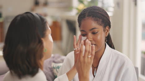 women applying eye patches during a skincare session