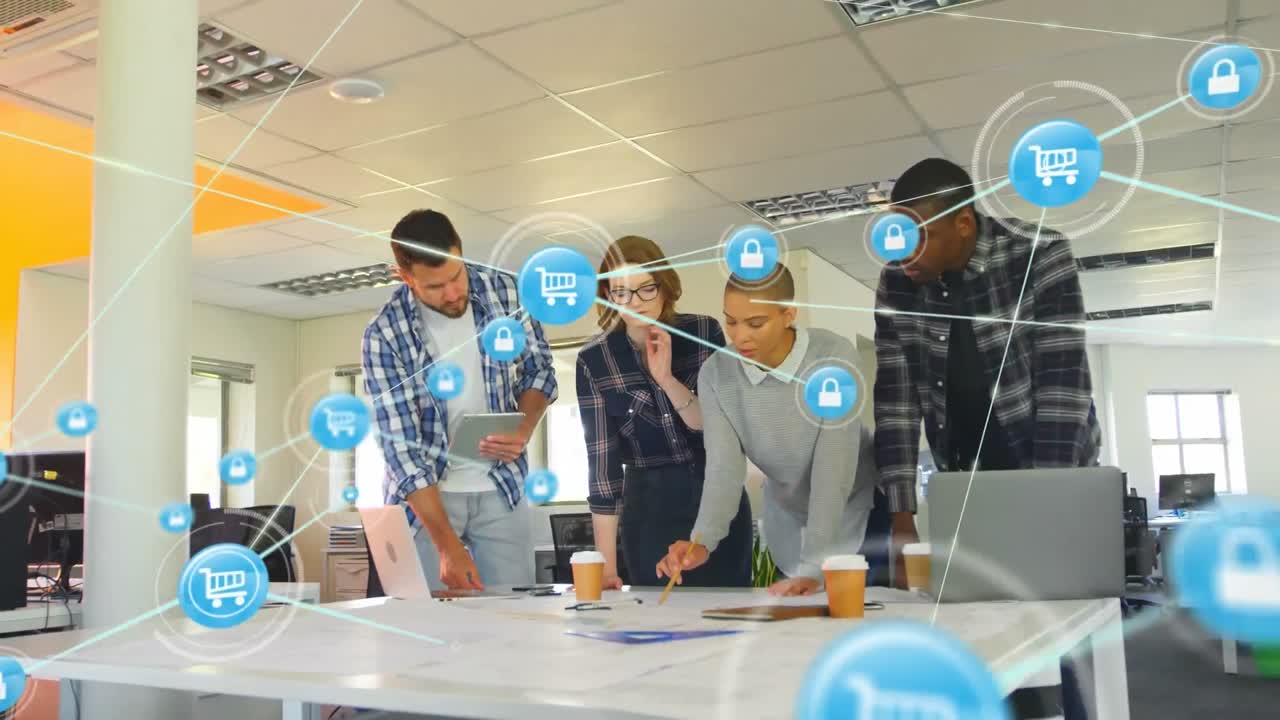 animación de la red de conexiones entre diversas personas de negocios en la oficina