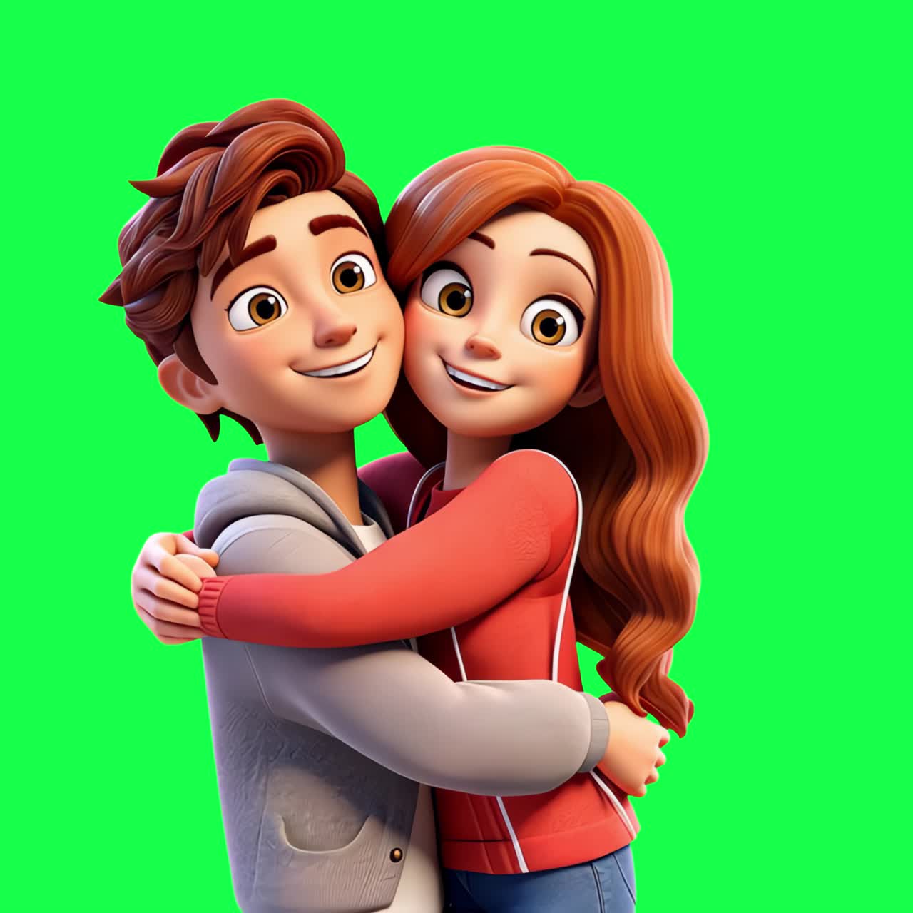 Animated couple embracing happily animation, transparent 4K video, green screen