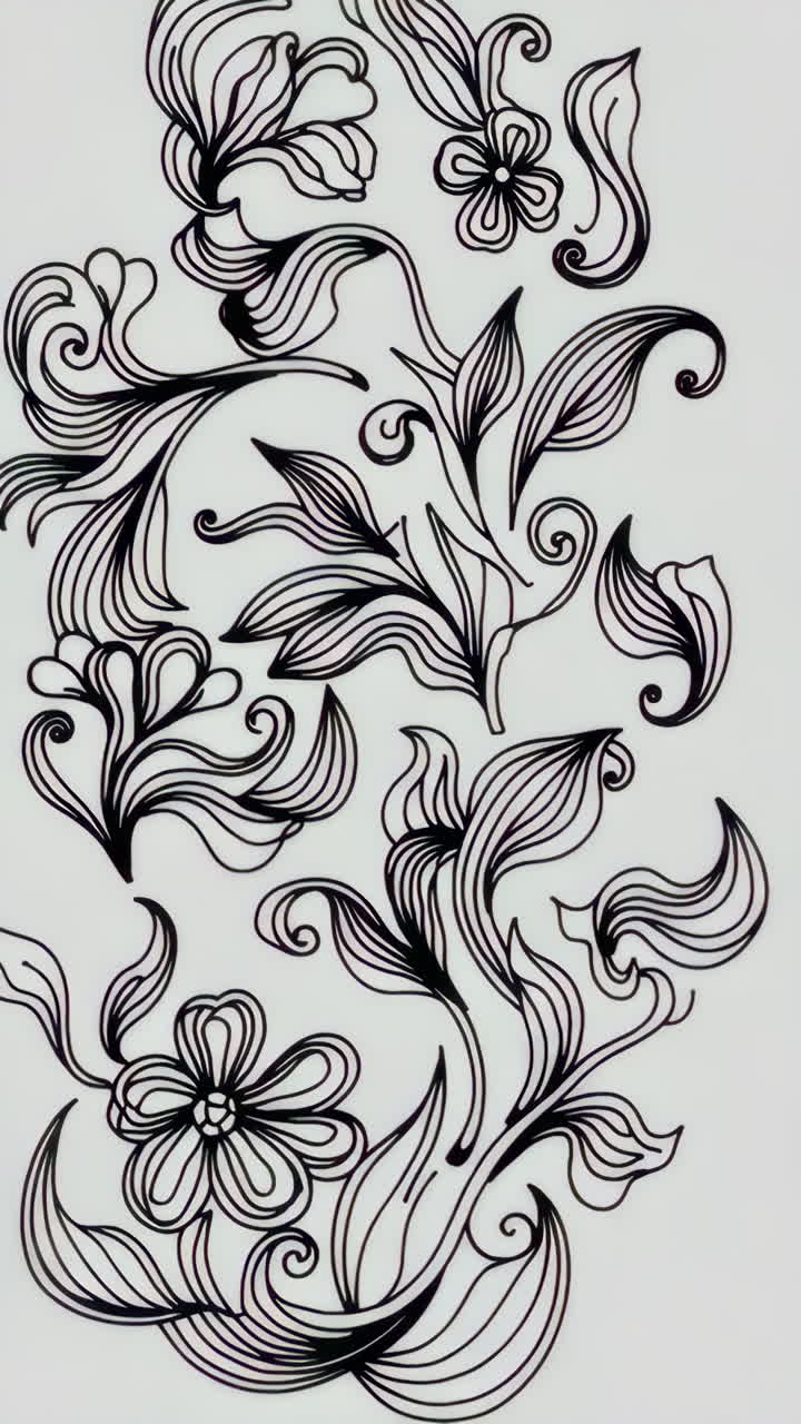 Patrón abstracto de arte lineal floral en blanco y negro