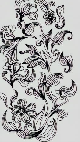 abstract black and white floral line art pattern