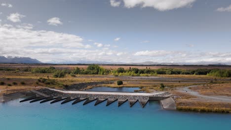 Aerial-view-over-Ohau-hydro-canal-in-Mackenzie-District,-New-Zealand