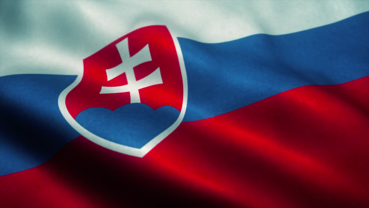 슬로바키아의 국기가 바람에 흔들리는 슬로바크의 국기, 슬로바니아의 표지판, 시엄리스 루프 애니메이션.
