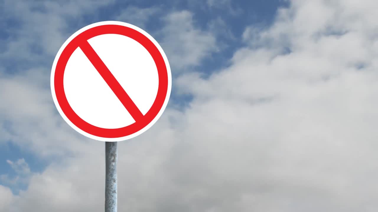 Animation of  round road sign with the sky in the background