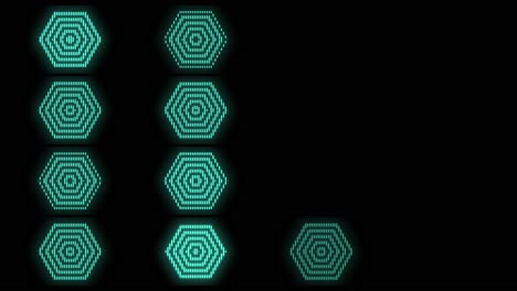 pulsing neon green hexagons pattern in rows 7