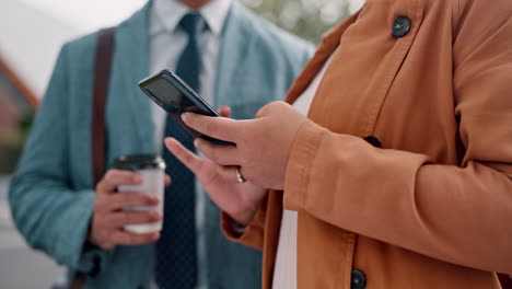 hands, phone and collaboration with a business