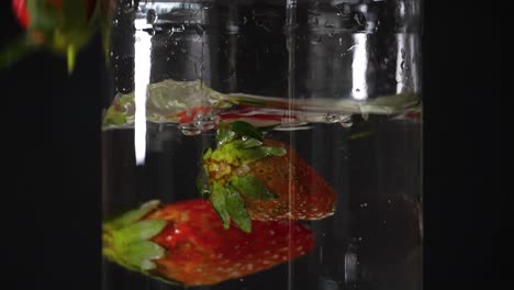strawberry fruit under water cleaning washing display, fresh crispy commercial