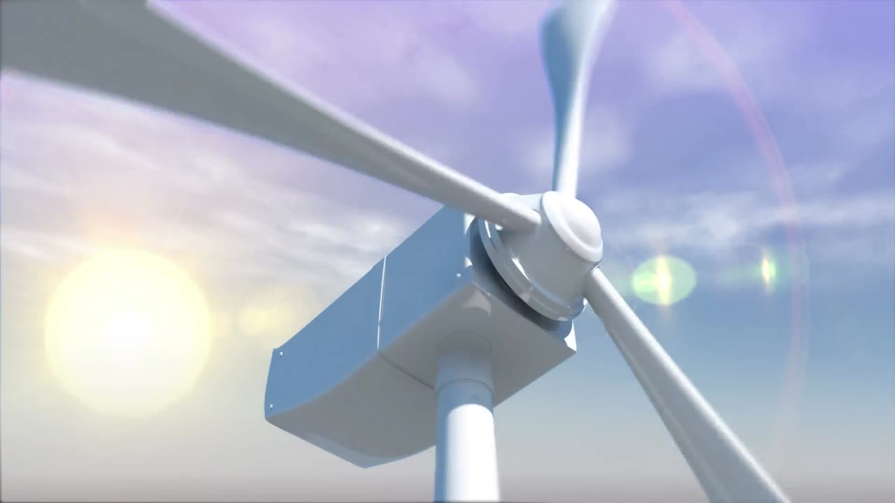 밤과 낮 동안 회전하는 풍차