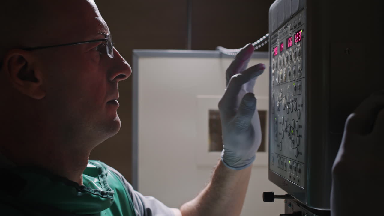 Vet Doctor Adjusting X-Ray Machine