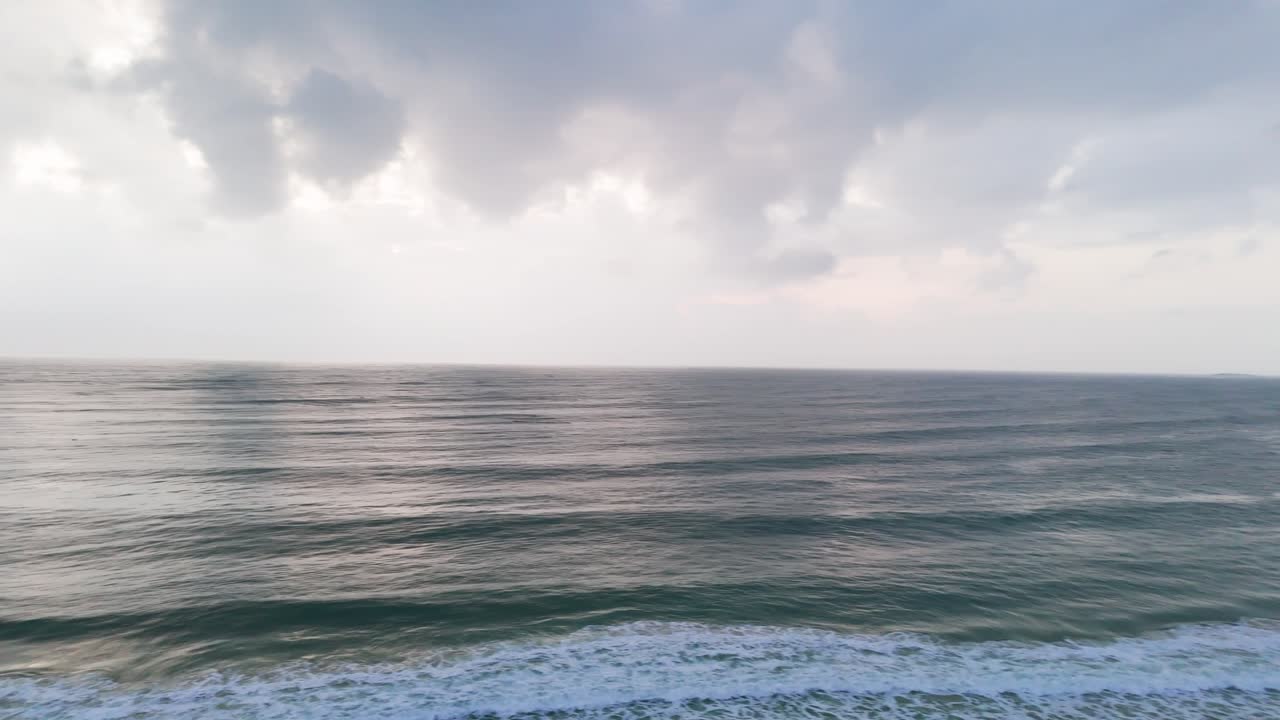 Aerial View Pan of the Yen Beach and the Sea in the Morning.