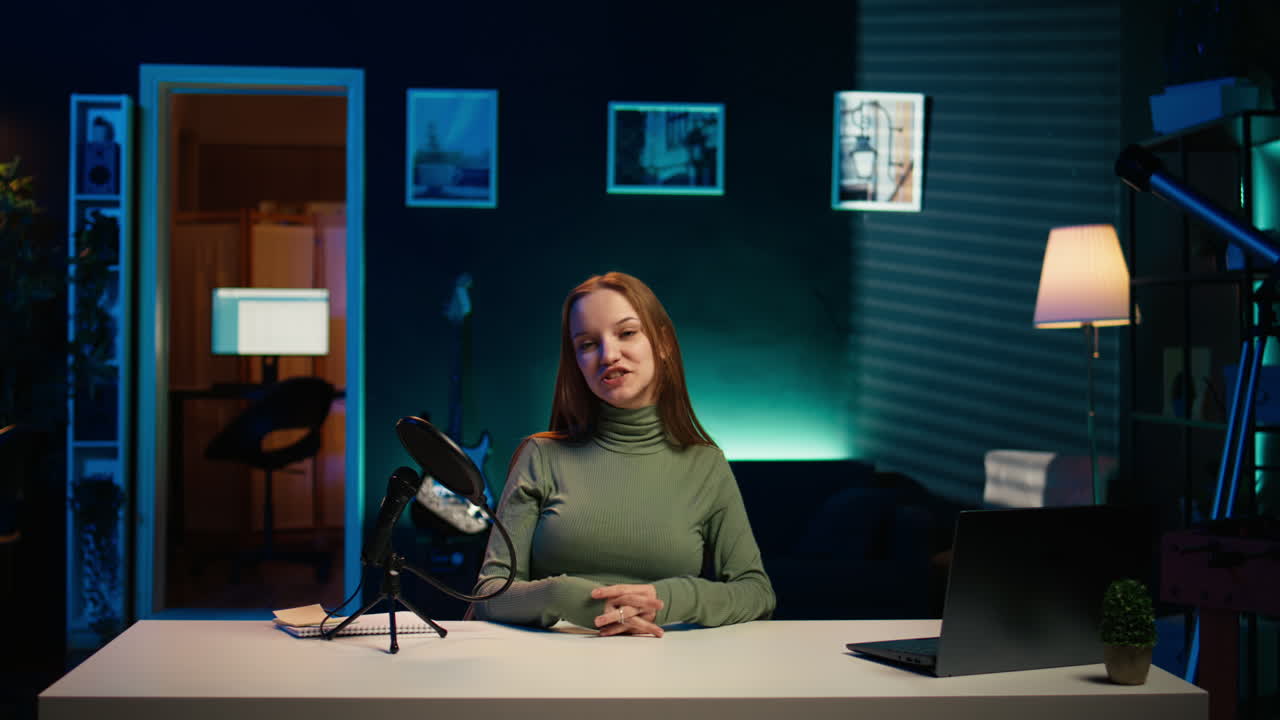 Influencer sorridente in studio che saluta con la mano, accogliendo il pubblico