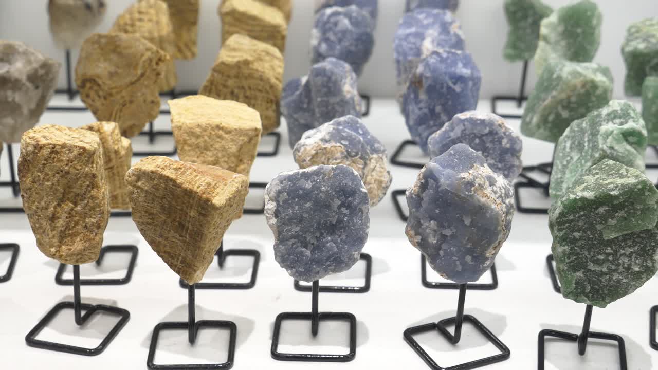 Variety of Raw Stones and Crystals Displayed