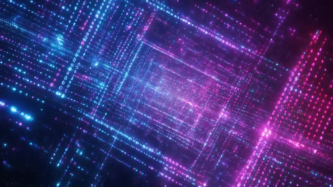 Abstrakt digital tunnel med glødende binær kode datastrøm
