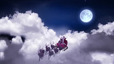 Animación-De-Navidad-Santa-Claus-En-Trineo-Con-Renos