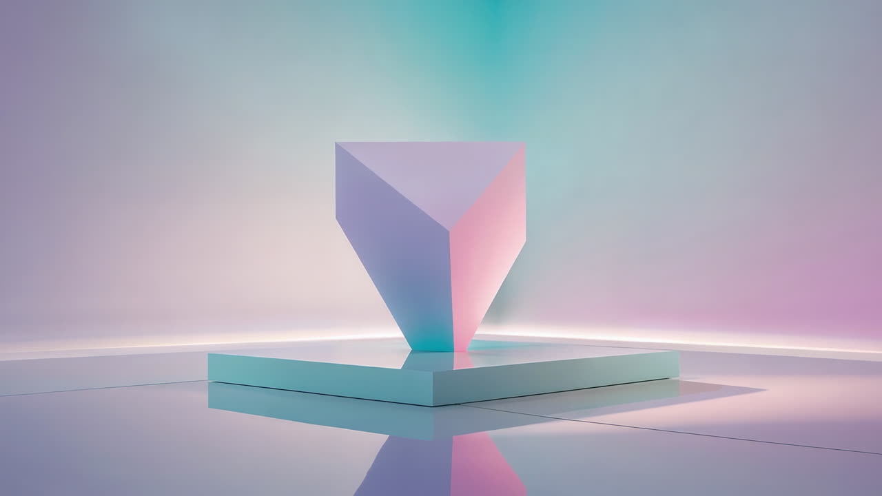 Abstract Geometric Shape on Pedestal with Gradient Neon Lighting