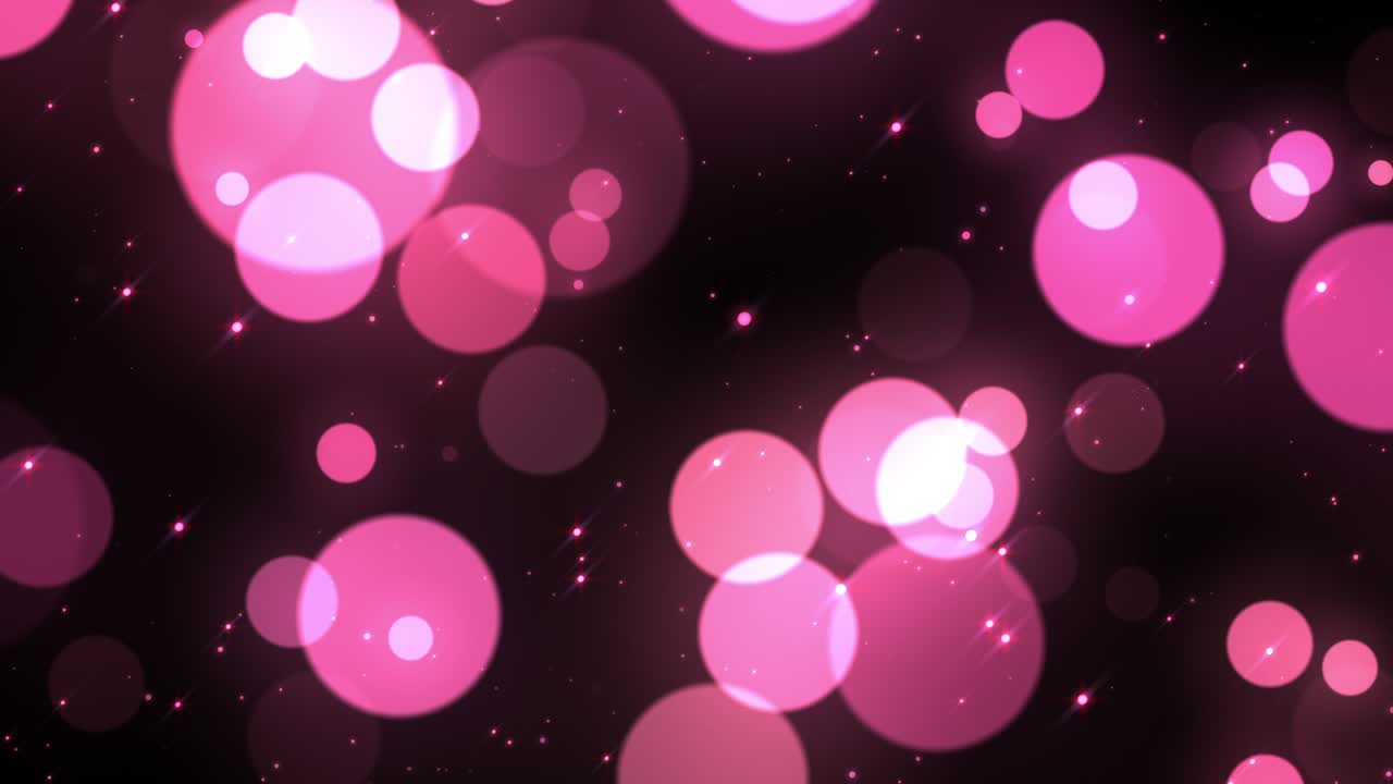 Beautiful floating moving pink particles glowing bokeh bubbles lights Seamless loop motion Background. pink particle on black background can use as overlay or motion titles cinematic background loop.
