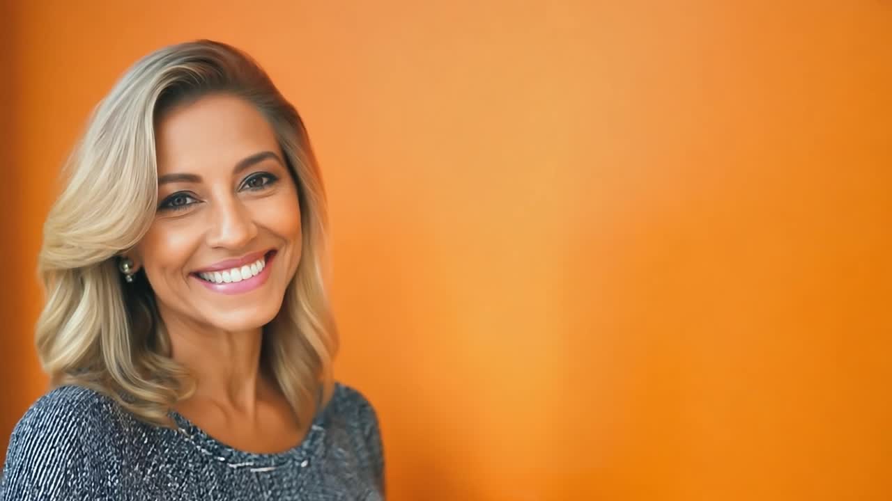 mujer sonriente con cabello rubio
