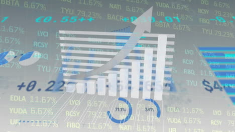 animación del procesamiento de datos estadísticos y bursátiles contra un fondo gris