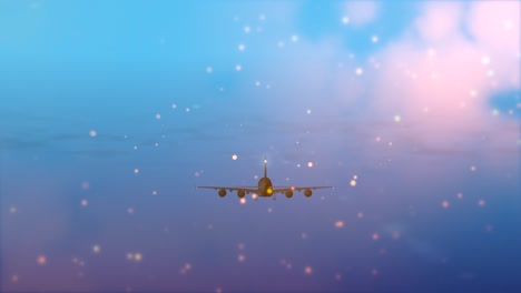 the plane flies along a trajectory around planet earth.