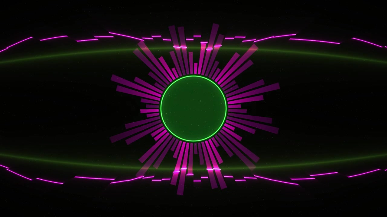Visualizzatore Audio Neon Astratto con Forma d'Onda Circolare Pulsante