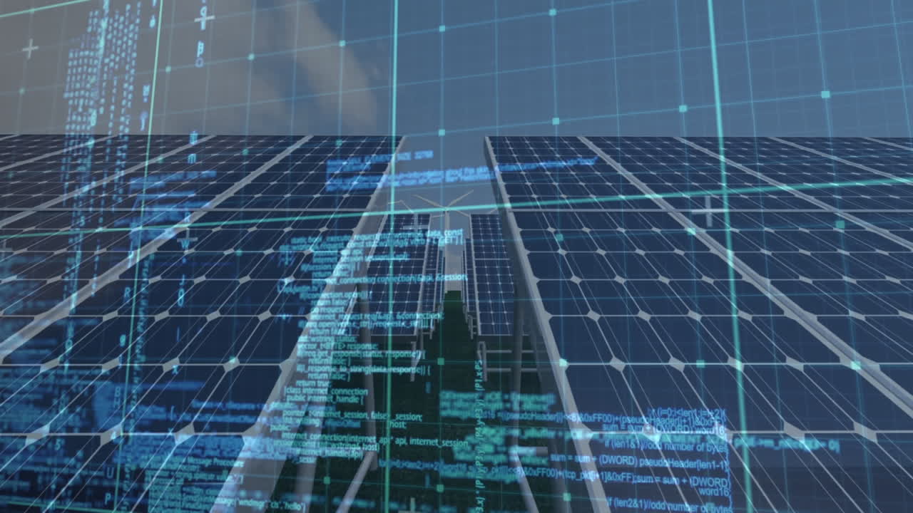 Animation of data processing over solar panels