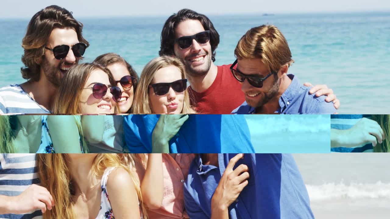 amigos tomando una selfie en el teléfono móvil en la playa