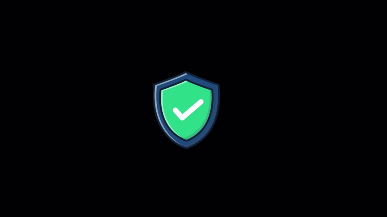 Animated Shield Icon with Checkmark on Black Background
