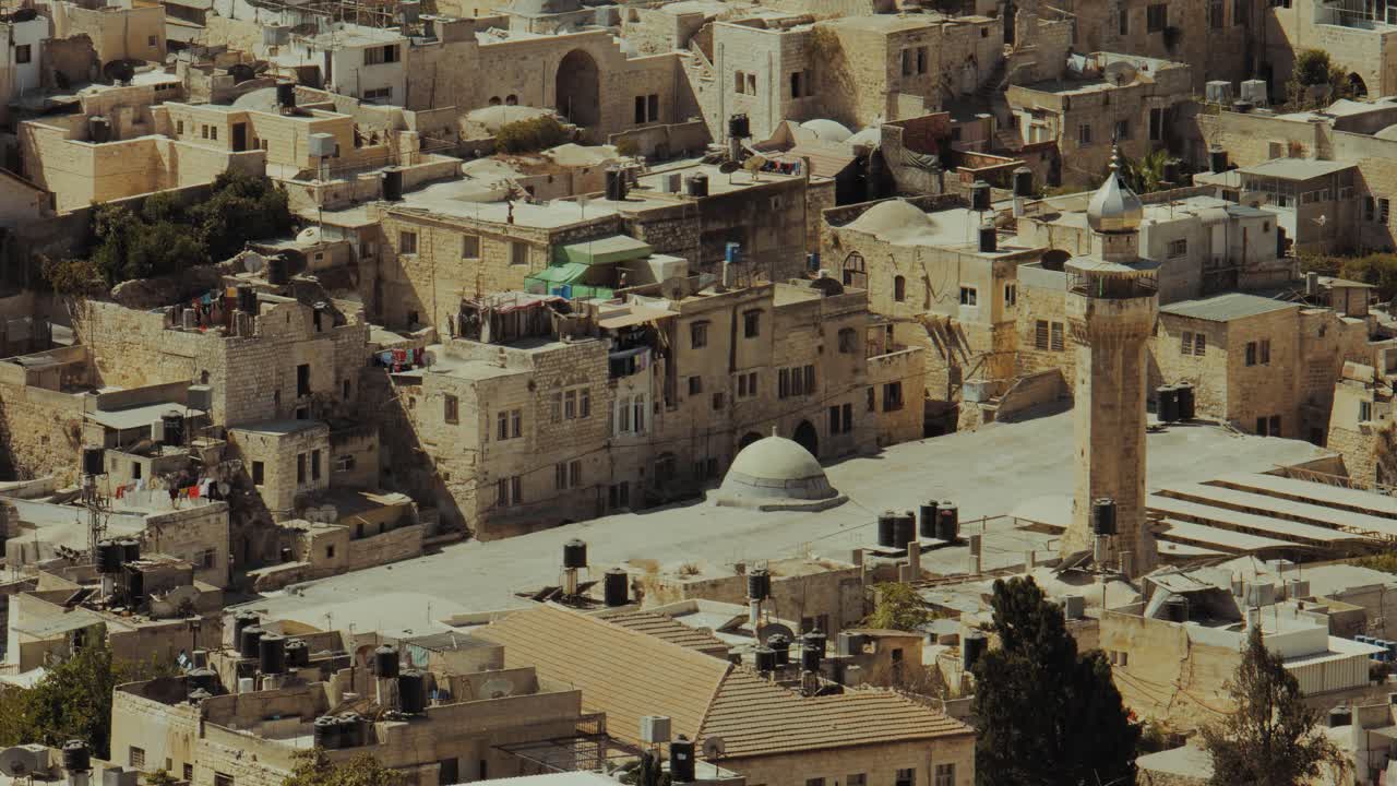 Close view for Nablus old city in west bank Palestine, Old traditional Arabic houses. Urban Sprawl. 4K