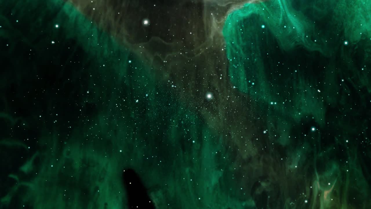 nubes nebulosas verdes y estrellas brillantes en el universo