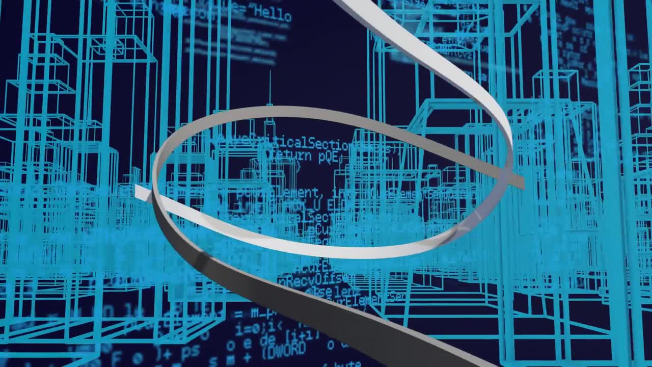 검은색 바탕에 나타나는 데이터와 윤 ⁇ 을 그린 건물