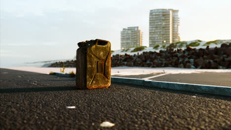 old-metal-fuel-canister-on-beach-parking