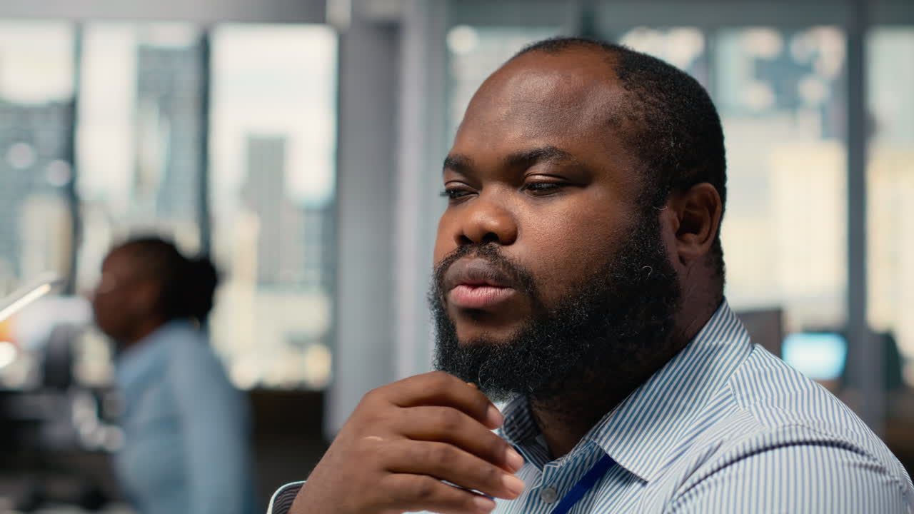 Close up of trader analyzing stock exchange analytics, doing thinking