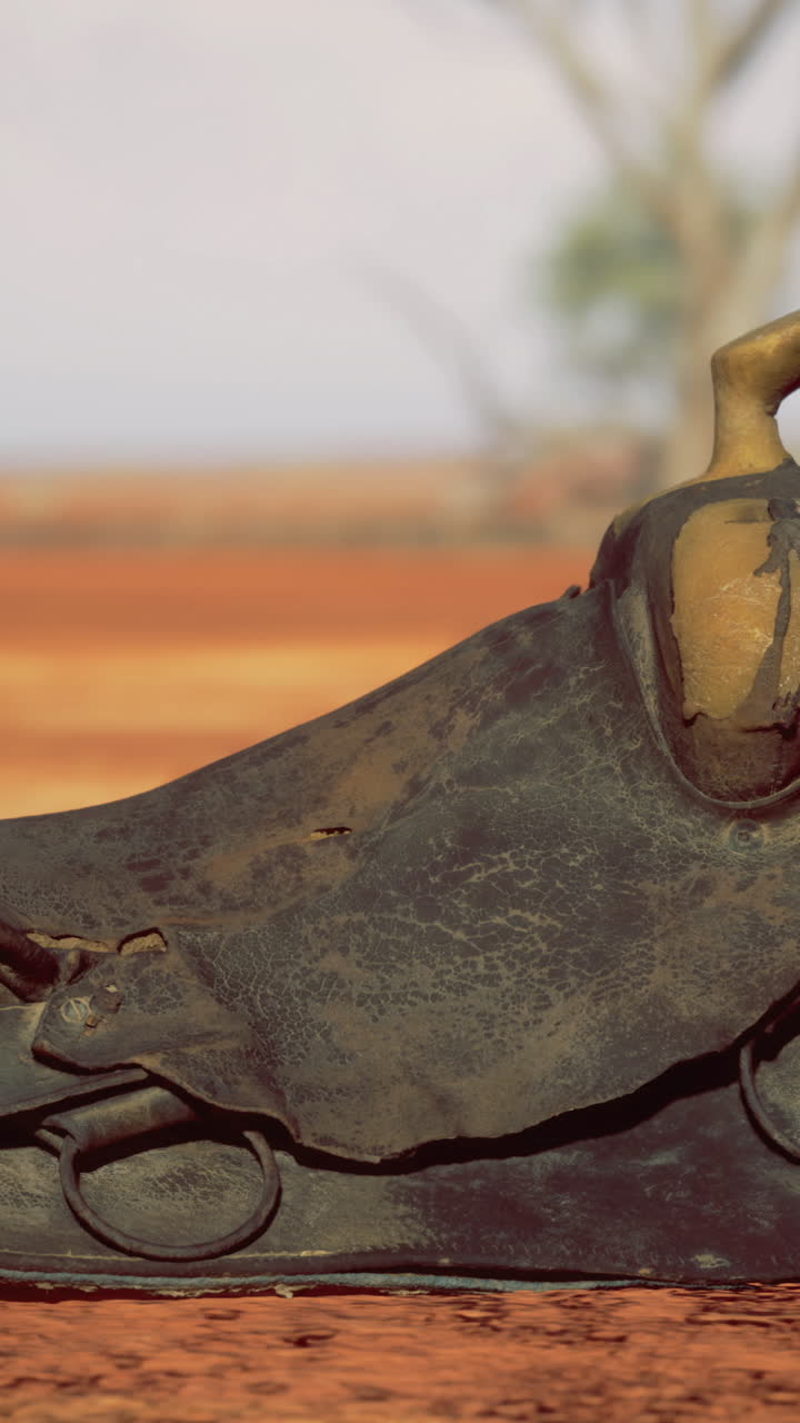 Timeless beauty of an old cowboy saddle resting on parched earth