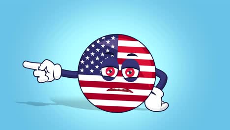 cartoon usa icon flag united states america unhappy left pointer with face animation