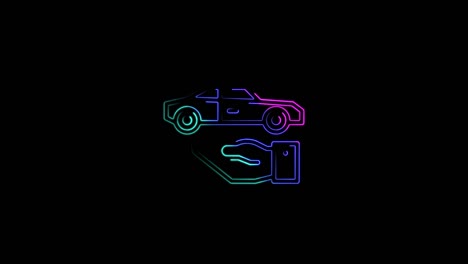 la mano y el icono del coche abstracto animación sin costuras de líneas de neón 4k. hermosa animación de líneas de neon multicolores 4k video.