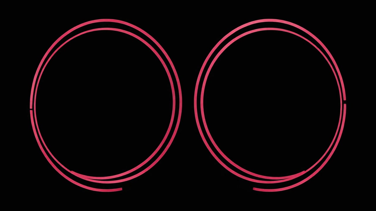Abstract Animation of Two Interlocking Red Circles on Black Background