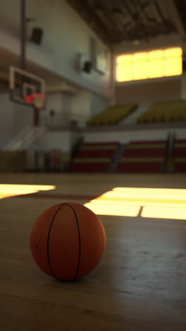 basketball resting on gym floor