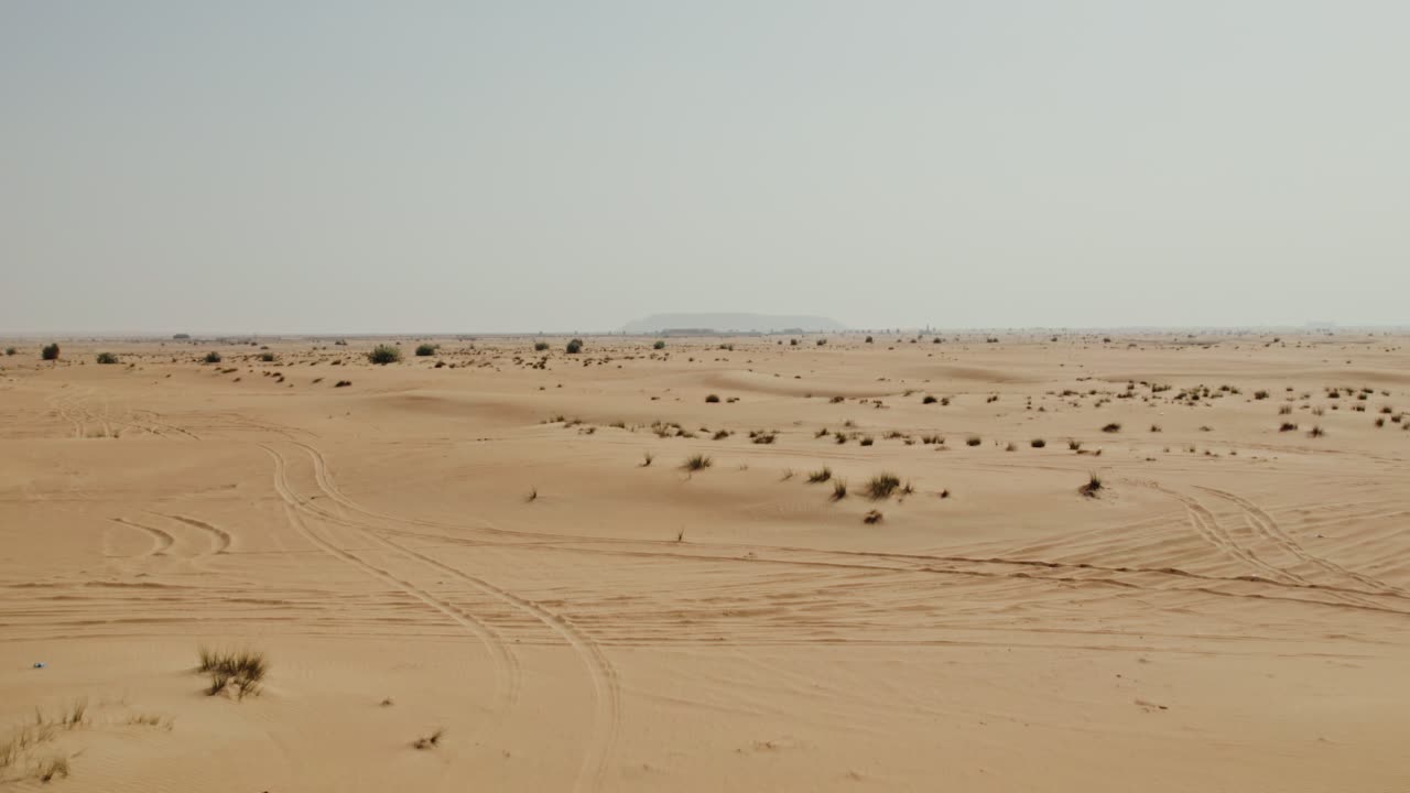 모래 언덕과 트랙이 있는 사막 풍경