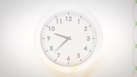 animation of clock moving over shapes on white background