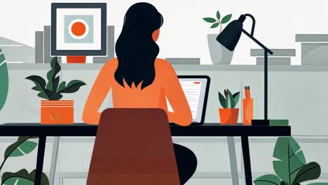 illustration of a woman working at home office