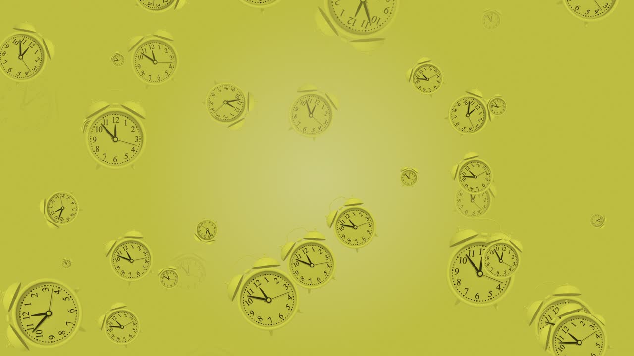 4k アブストラクト ループ可能なフライングアラーム時計 黄色い背景