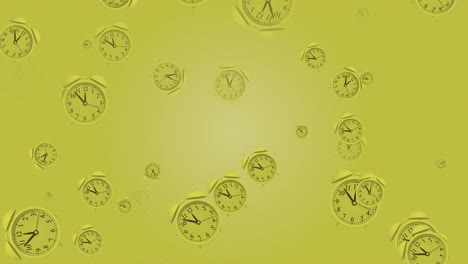 reloj despertador volador con bucle abstracto de 4k, fondo amarillo