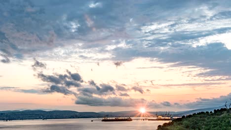 sunset in the sea bay, evening sea time lapse, video loop